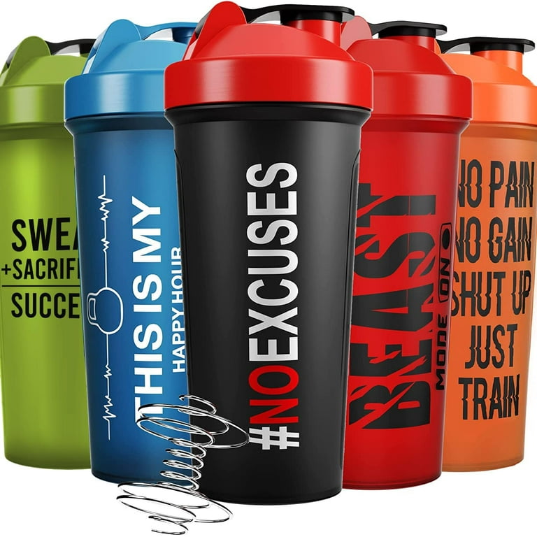 JEELA SPORTS 5 PACK Protein Shaker Bottles for Protein Mixes -24 OZ-  Dishwasher Safe Shaker Cups for Protein Shakes - Shaker Cup for Blender  Protein Shaker Bottle for Shakes Protein Shake Blender