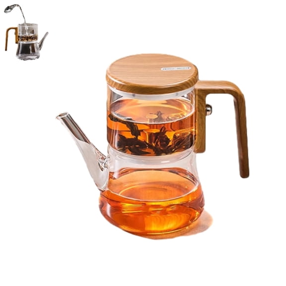 JEELLK Magic Tea Pot, Water Separation Glass Teapot With Wooden Handle, With Strainer And Infuser, Kianstier Witchcraft Pot (17.6oz/520ml)
