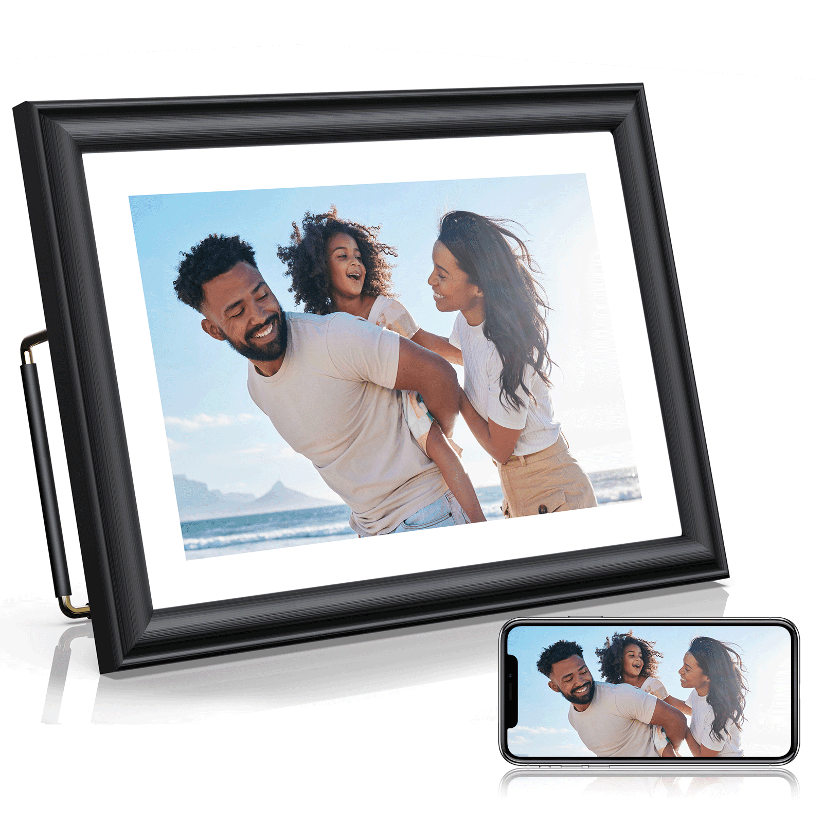 JEEMAK Black 10 Inch Digital Photo Frame WiFi, Smart Digital Picture