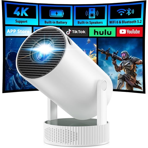 Campark Mini Projector 4K Wifi 6 Max 3.5H Battery 220° Rotatable Portable for Outdoor Bedroom 1080P Compatible with iphone/TV Stick/HDMI/Laptop