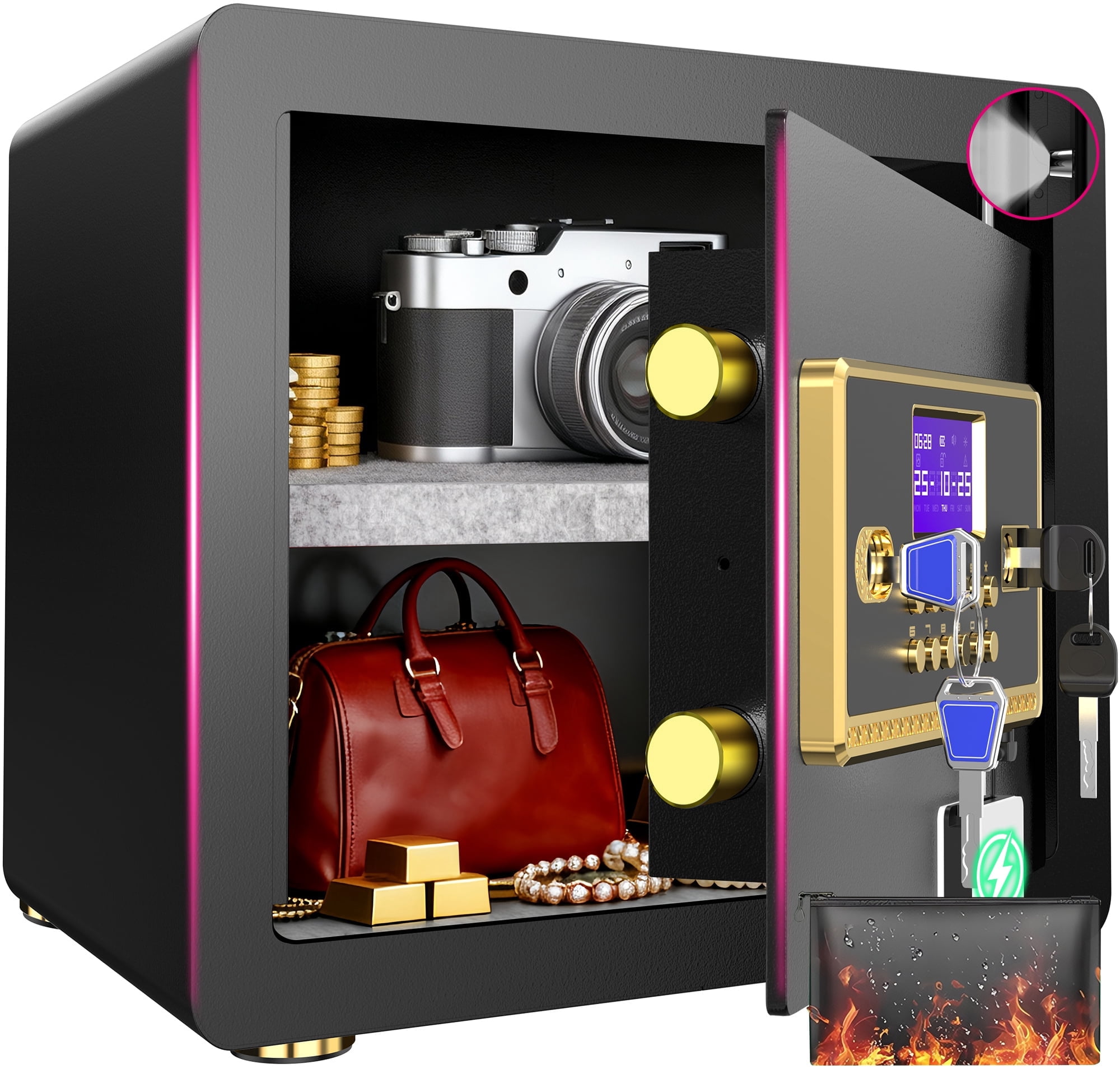 BESAFETY 1.5 Cuft Safe Box, Digital Keypad Home Security Safe With Fireproof Waterproof Bag & Adjustable Shelf