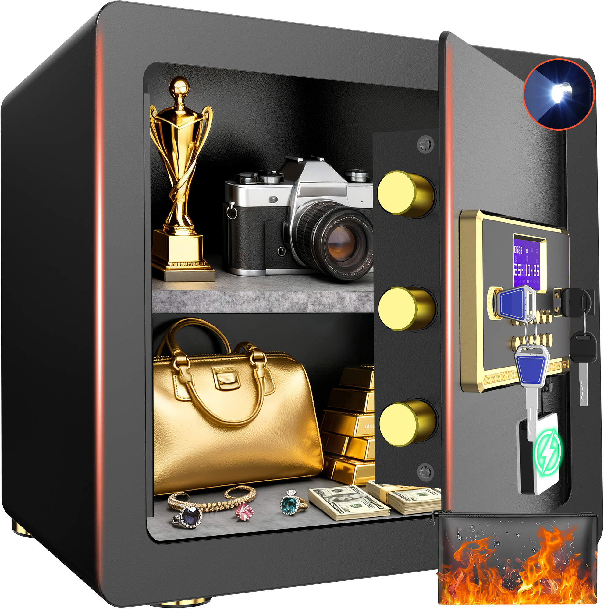 BESAFETY 2.5 Cuft Safe Box, Digital Keypad Home Security Safe With Fireproof Waterproof Bag & Adjustable Shelf