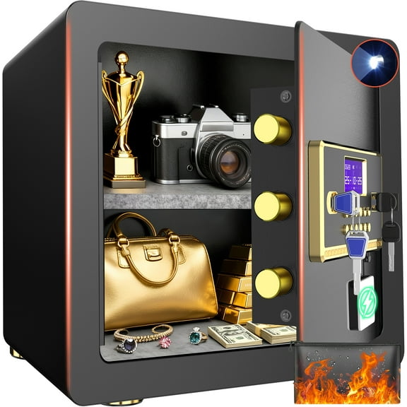 BESAFETY 2.5 Cuft Safe Box, Digital Keypad Home Security Safe With Fireproof Waterproof Bag & Adjustable Shelf