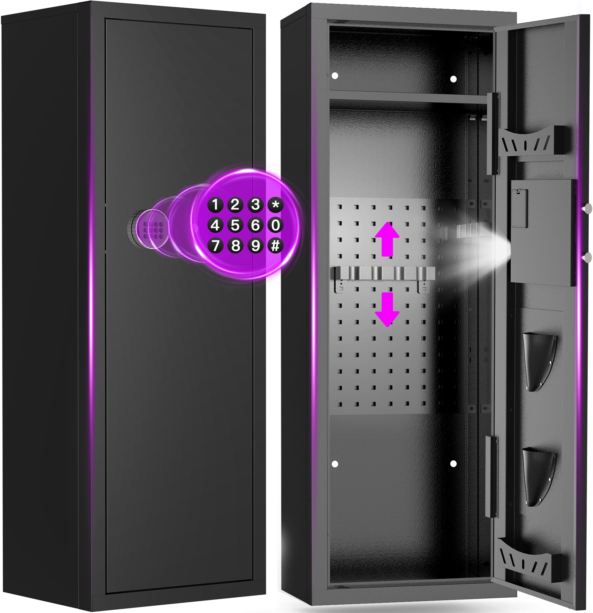 BESAFETY 8-10 Gun Cabinet, Quick Access Long Gun Safe for Home Rifles and Pistols, Large Unassembled Rifle Safe with Removable Shelves, Digital Keypad, Pegboard