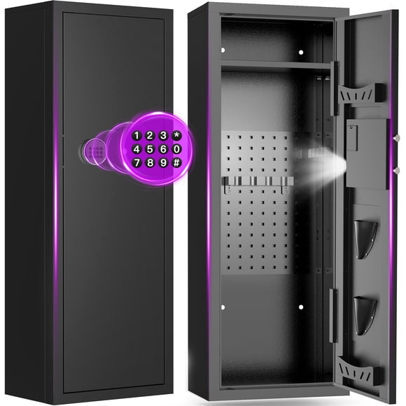 BESAFETY 8-10 Gun Cabinet, Quick Access Long Gun Safe for Home Rifles and Pistols, Large Unassembled Rifle Safe with Removable Shelves, Digital Keypad, Pegboard