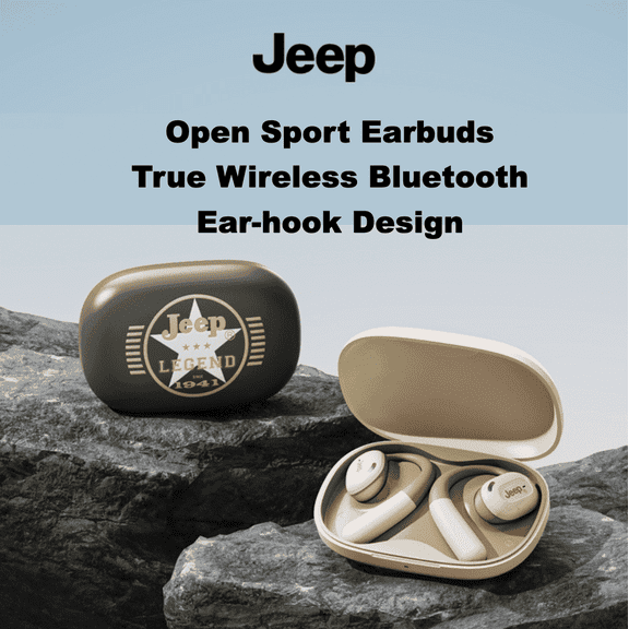JEEP Open Sport Earbuds True Wireless Bluetooth Earhook Design + Charging Case, Graphite, Swipe + Touch Controls, Hybrid Active Noise Cancelation, Multipoint Connect