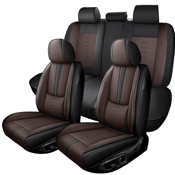 for JEEP RENEGADE 2021 Car Seat Cover, Leather Full Set of 5 Seats With Lumbar Support Protect and Upgrade Seats, Black and Brown Car Seat Covers, Airbag-Compatible