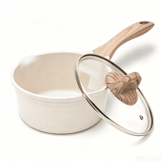 JEETEE 2.5-Quart Nonstick Saucepan with German Granite Coating Large Pot for Soups & Stews, Induction-Compatible (Beige)
