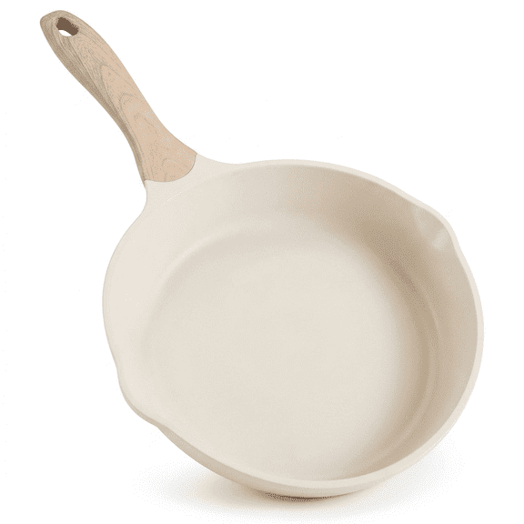 JEETEE 9.5-Inch Nonstick Frying Pan – Granite Coating, Soft-Touch Handle, Universal Stove Compatibility (Beige)