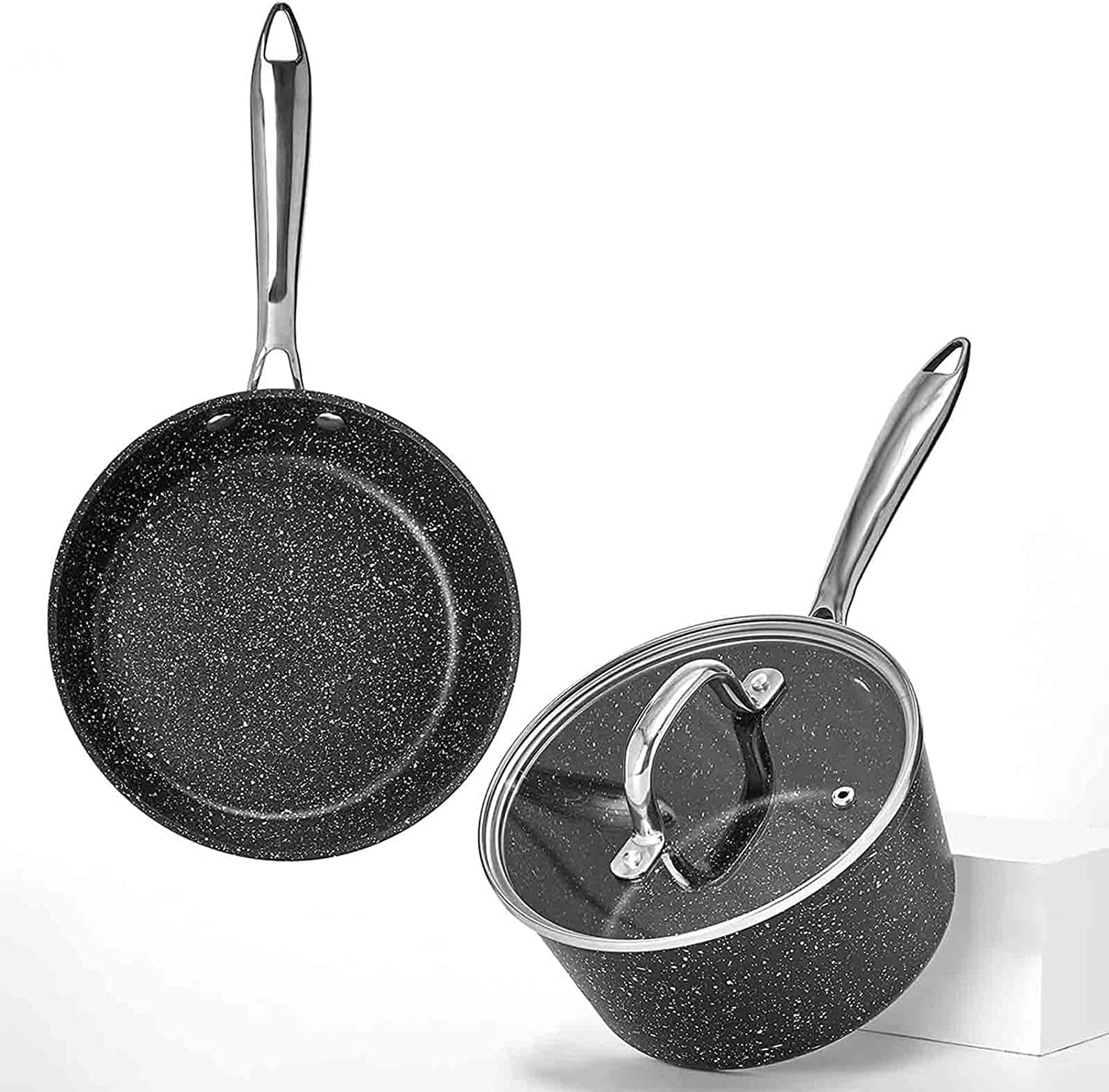 JEETEE Kitchen Pots and Pans Set Nonstick Granite Coating Cookware Sets