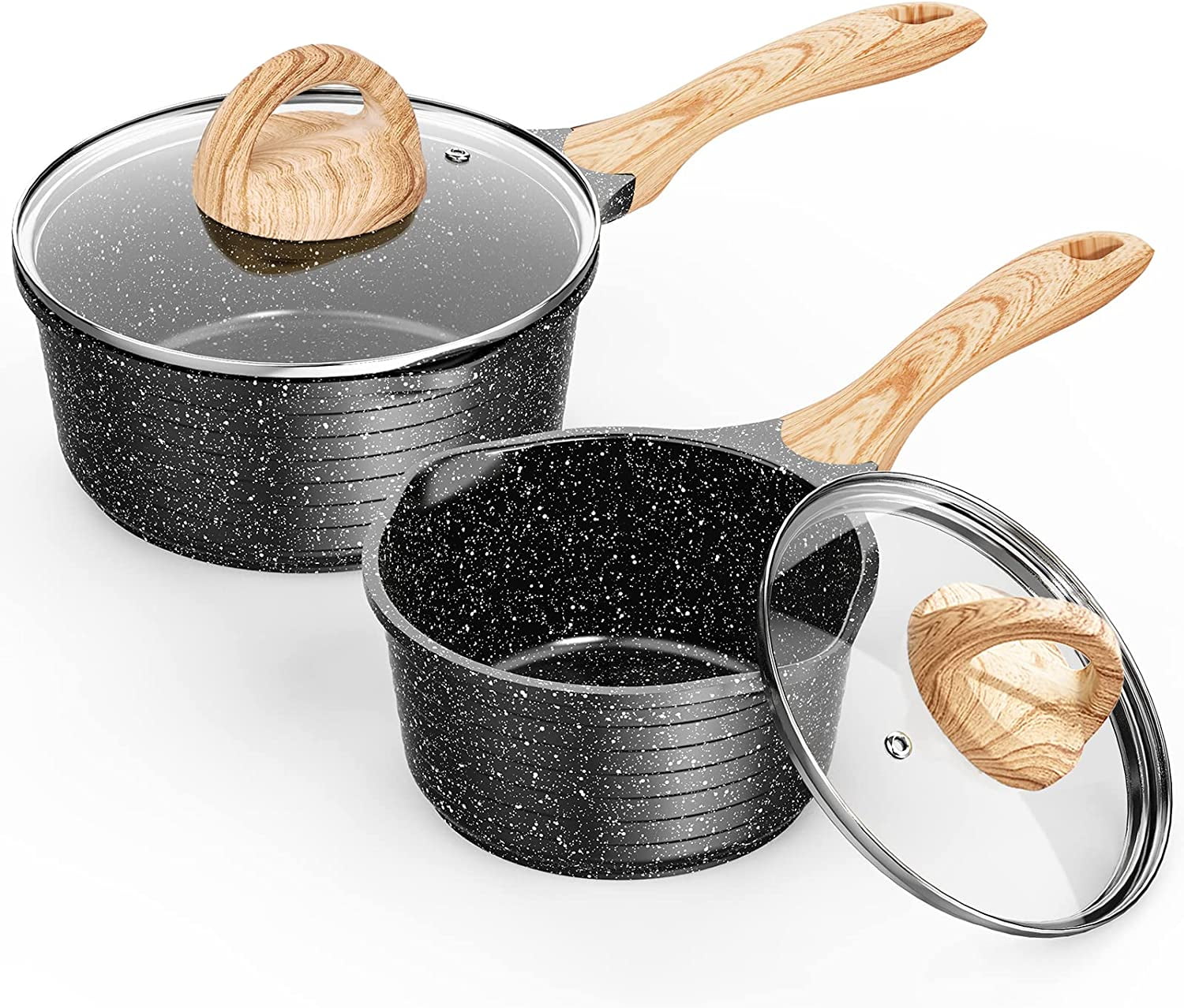 JEETEE Pots Nonstick, 1.5 Quart & 2 Quart Induction Granite Coating