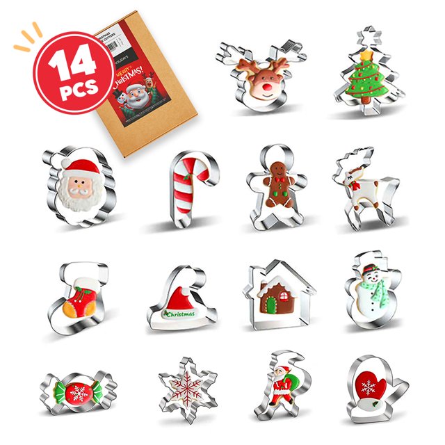 JEEXI 14 Pack Christmas Cookie Cutters Set, Holiday Winter Xmas Cookies Cutters, Party Baking