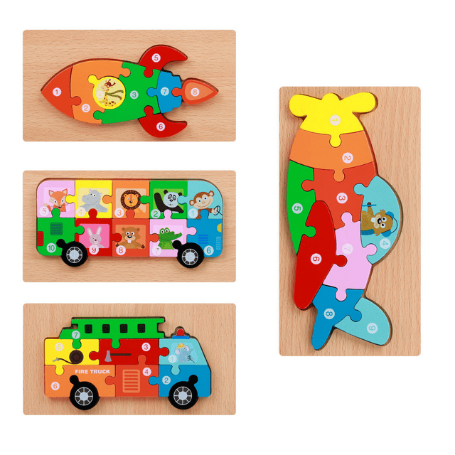 JEEXI 4 Pack Montessori Wooden Puzzles for Toddlers 2 3 4 5 Years Old