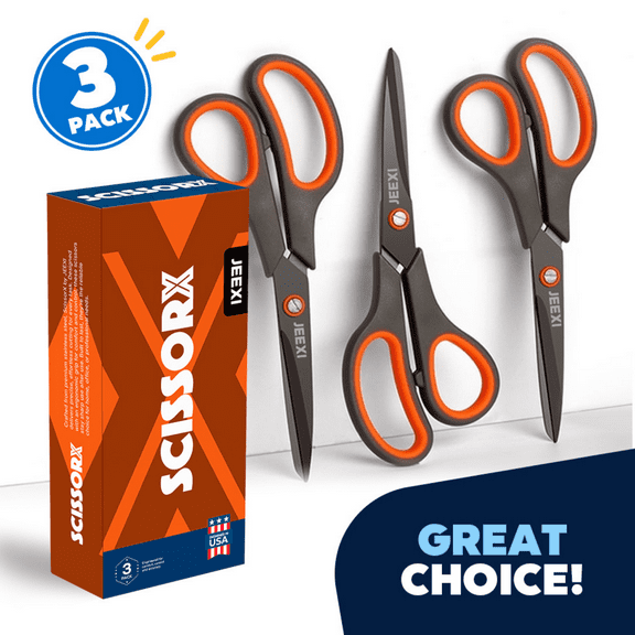 JEEXI 8" Titanium Non-Stick Multipurpose Scissors, Extra Sharp Stainless Steel Blades, Soft Grip Handle, Heavy Duty for Office, Craft, and Home Use, DIY (3 Pack)