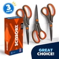 thumbnail interactive-video image 1 of JEEXI 8" Titanium Non-Stick Multipurpose Scissors, Extra Sharp Stainless Steel Blades, Soft Grip Handle, Heavy Duty for Office, Craft, and Home Use, DIY (3 Pack), 1 of 11