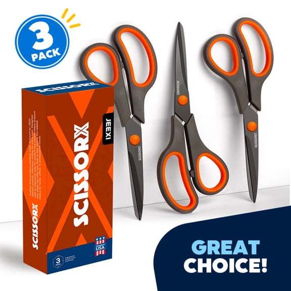 JEEXI 8" Titanium Non-Stick Multipurpose Scissors, Extra Sharp Stainless Steel Blades, Soft Grip Handle, Heavy Duty for Office, Craft, and Home Use, DIY (3 Pack)