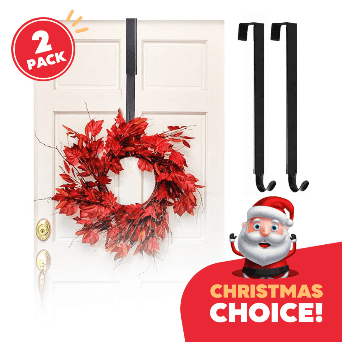 JEEXI Adjustable Front Door Wreath Hanger for Christmas - 2 Pack, 15-25 inch, Large Over The Door Metal Hanger for Halloween / Xmas Wreaths Decorations, Black, up to 20LB