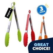 JEEXI Colorful Kitchen Tongs for Cooking with Silicone Tips Stainless Steel Tongs 450℉ Locking Set 3, Cooking Serving Grilling Barbecuing Salads Kitchen Clips Easy to use