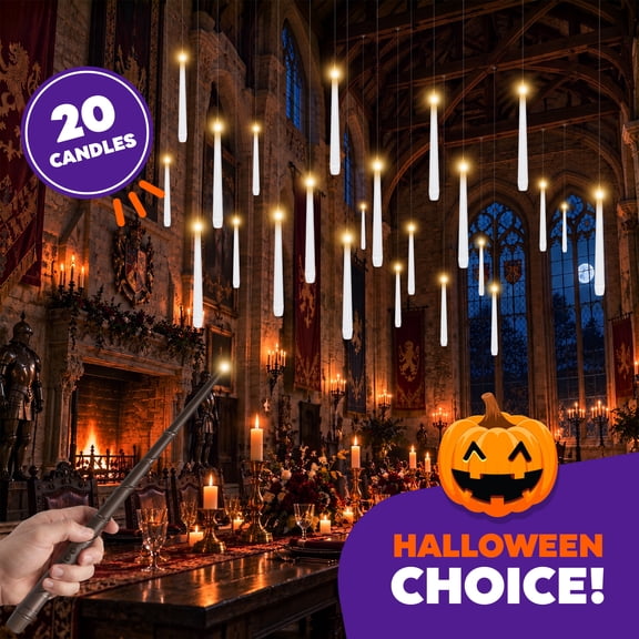 JEEXI Floating Candles with Wand Remote, 20 Pack Hanging Flameless LED Taper Candles with Timer, Battery Operated Magic Candles for Halloween, Christmas, Birthday and Party Decorations, Warm White