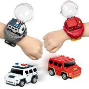 JEEXI Mini RC Car Watch Set for Kids – Wearable Remote Control Cars, LED Lights, Wrist-Mounted Controllers –  Toy Cars for Boys & Girls, Fun Parent-Child Playtime - 2 Pack (Red & White)