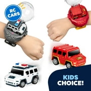 JEEXI Mini RC Car Watch Set for Kids – Wearable Remote Control Cars, LED Lights, Wrist-Mounted Controllers – Toy Cars for Boys & Girls, Fun Parent-Child Playtime - 2 Pack (Red & White)