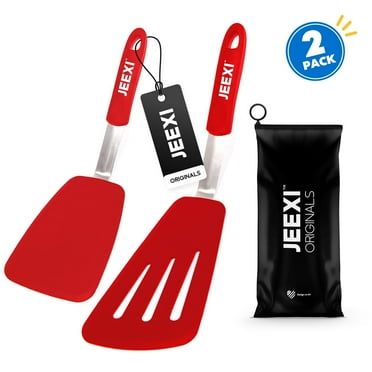JEEXI RED Silicone Spatula Set, 2 Flexible Turners for Non-Stick Cookware, Heat Resistant Kitchen Spatulas Pack, Cooking, Frying and Flipping Utensils Non Scratch or Melting Flippers