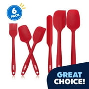 JEEXI Spatula Silicone Cooking Utensil Set - 6 Pack, Food Grade Silicone, 450°F Heat Resistant Rubber Kitchen Gadgets, Seamless One-Piece Design, Non-Stick, Baking, Stirring (Red)