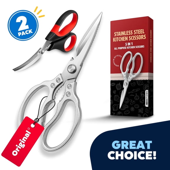JEEXI Stainless Steel Kitchen Scissors Set (2Pack), Multi-Purpose Forged Heavy Duty Kitchen Shears, Seafood Scissors, Non Slip Sharp Cooking Scissors for Kitchen, Chicken, Poultry, Fish (Silver)