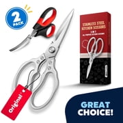 JEEXI Stainless Steel Kitchen Scissors Set 2Pack, Multi-Purpose Forged Heavy Duty Kitchen Shears, Seafood Scissors, Non Slip Sharp Cooking Scissors for Kitchen, Chicken, Poultry, Fish Silver