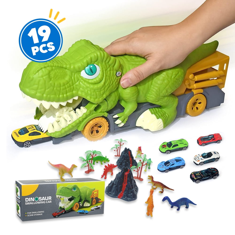 JEEXISwallowing Cars Dinosaur Truck - 19 PCS Set, Carrier Toys for 3 4 5 6 7 Year Old Boys, Toy Cars for Boys Age 4-7, Monster Trucks for Boys, Dinosaur Toys for Kids 3-5