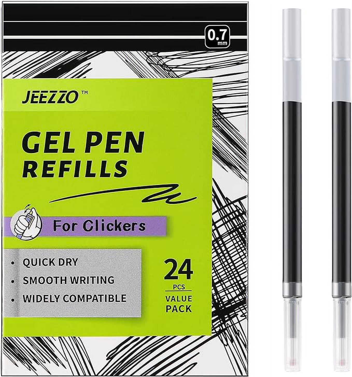JEEZZO Gel Ink Refills for Retractable Click Pens Black Medium Point