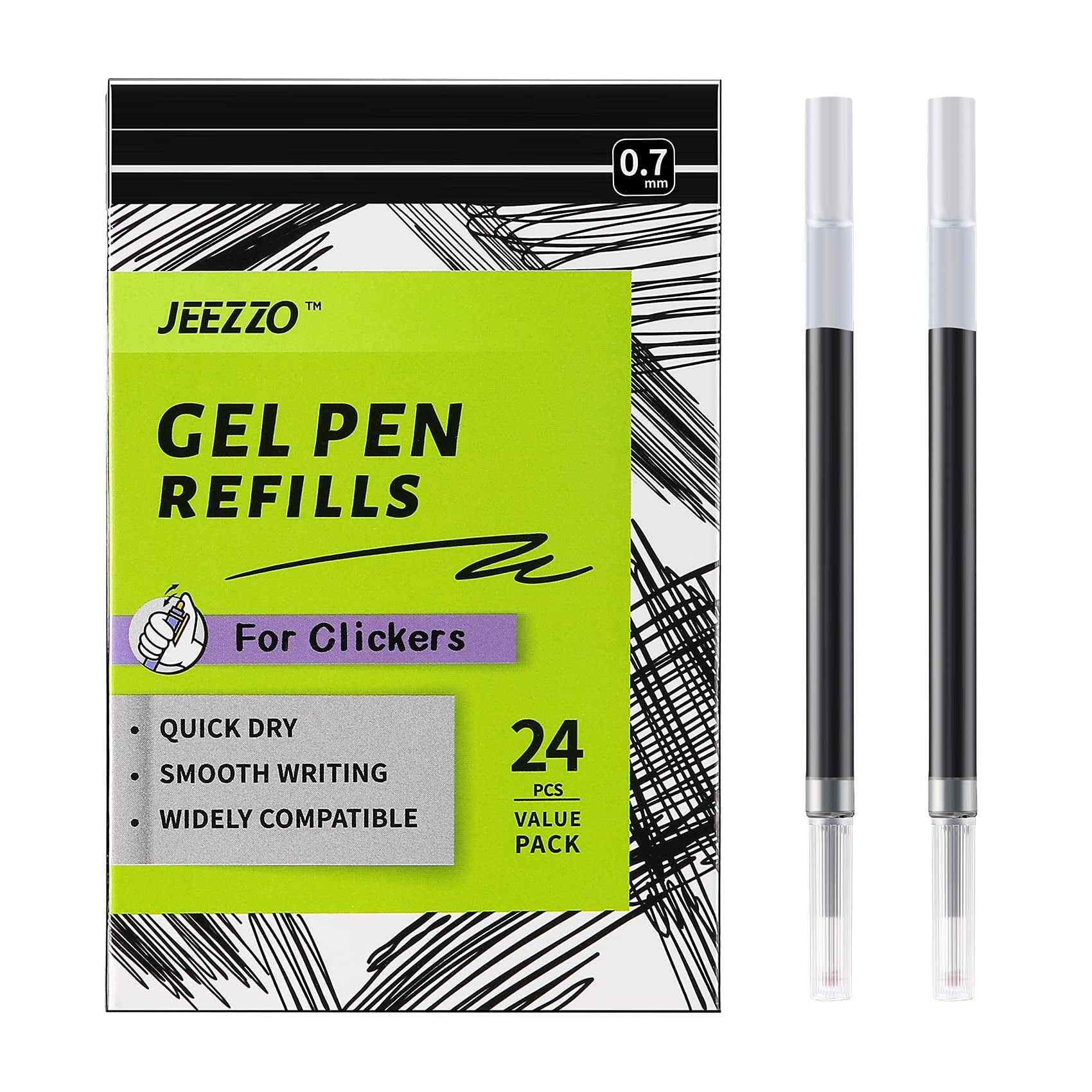 JEEZZO Gel Ink Refills for Retractable Click Pens Black Medium Point Compatible with Pilot G2