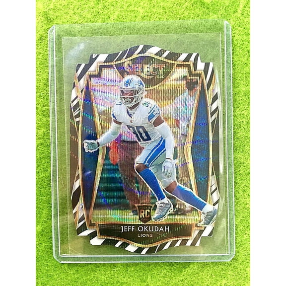 JEFF OKUDAH ZEBRA PRIZM DIE CUT ROOKIE CARD JERSEY #30 LIONS RC 2020 Select SSP