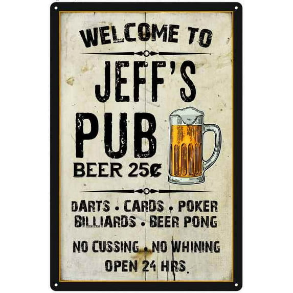 JEFF'S Pub Sign Vintage Man Cave Bar 8 x 12 High Gloss Metal 208120028123