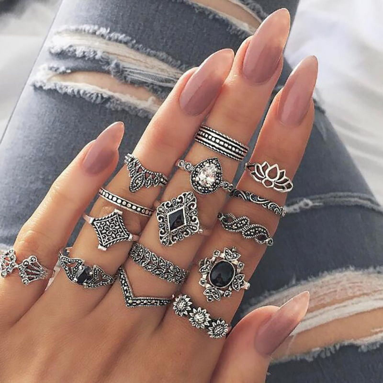 JEFFENLY 15 Pcs Vintage Knuckle Ring Set for Women Girls Stackable Rings  Set Hollow Carved Flowers
