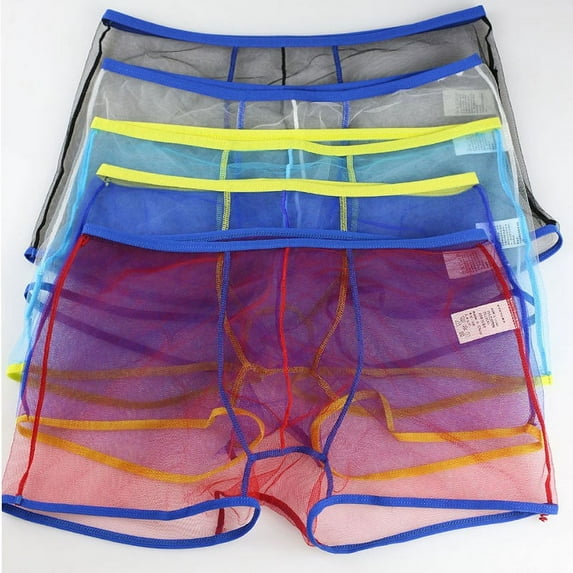 JEFFENLY 5 Pack Men Boxer Briefs Shorts Soft Underpants See-Through Transparent Sexy Underwear Trunk for Man