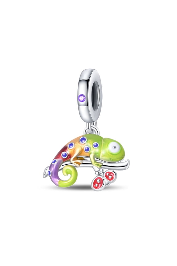 European 925 Sterling Silver Heart Charm Cute Animals fit Bracelet for Women Jewelry,Beetle Chameleon,color change,Beetle Chameleon,color change
