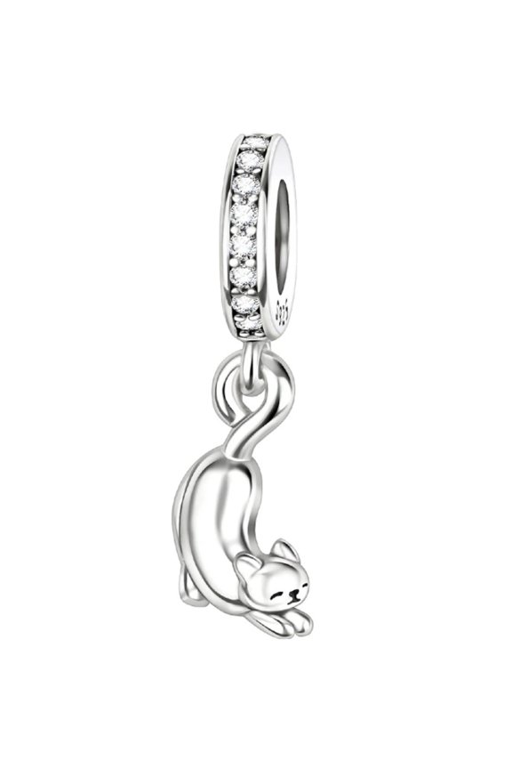 European 925 Sterling Silver Heart Charm Cute Animals fit Bracelet for Women Jewelry,Jumping Cat kitten pendant,Pet,Pet