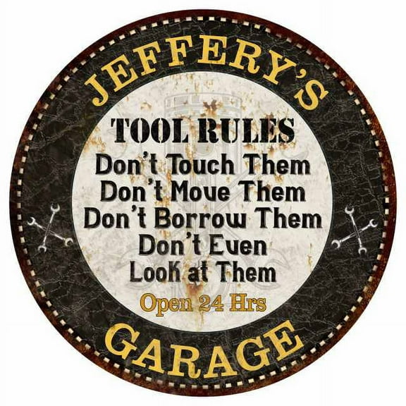 JEFFERY'S Garage Rules 14" Round Metal Sign Garage Bar Wall Decor 100140013411