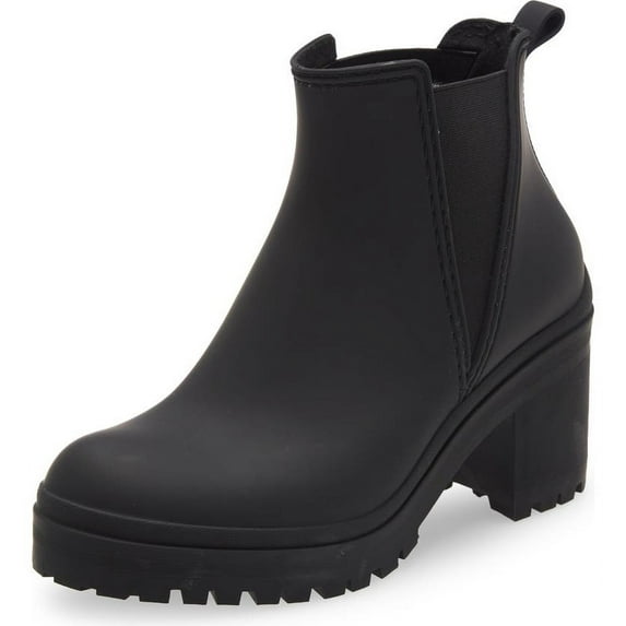 JEFFREY CAMPBELL Raining Almond-Toe Chunky Lug Sole Block Heel Booties Black (Black, 10)