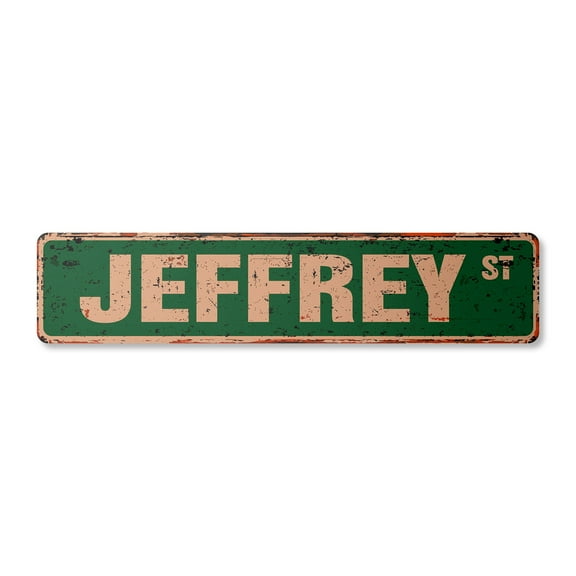 JEFFREY Vintage Aluminum Street Sign Childrens Name Room Metal Sign rustic metal tin | Indoor/Outdoor |  18" Wide
