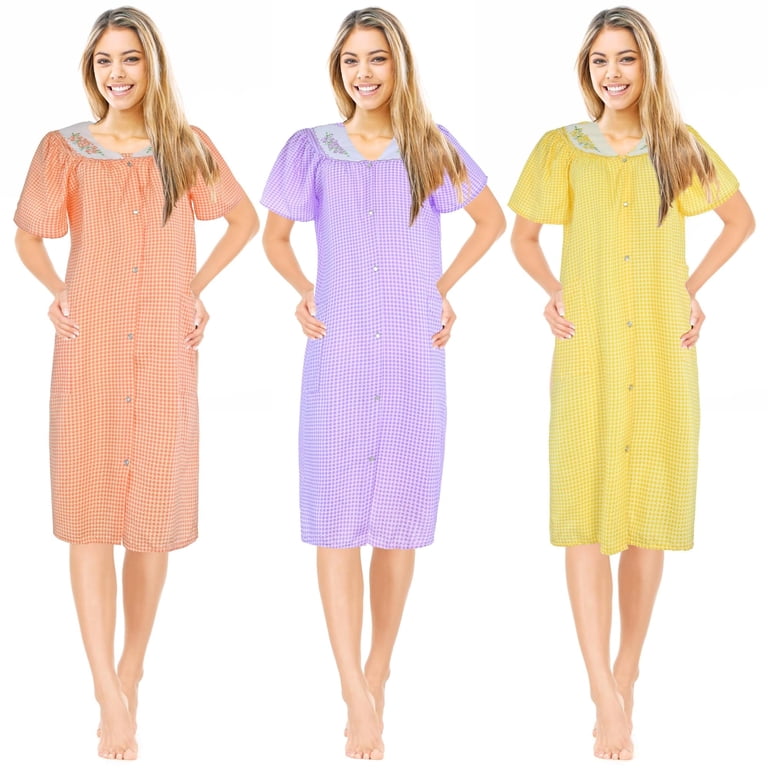 JEFFRICO 3 Pack House Dresses for Women with Pockets - Lightweight Breathable Short Sleeve Muumuu & Nightgowns