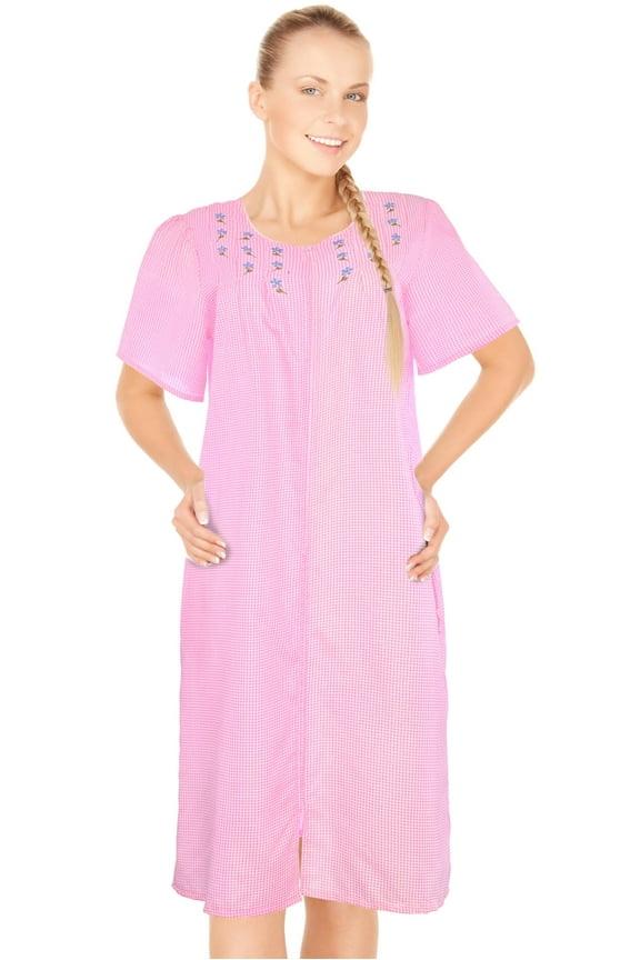 House Dresses for Women with Pockets - Lightweight Breathable Short Sleeve Muumuu & Nightgowns - Zipper Front Housecoat and Dusters for Women