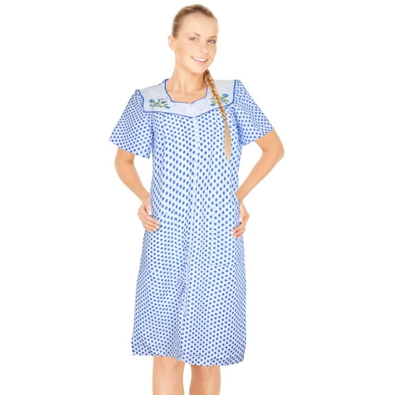 JEFFRICO House Dresses for Women with Pockets - Lightweight Breathable Short Sleeve Muumuu & Nightgowns - Zipper Front Housecoat and Dusters for Women