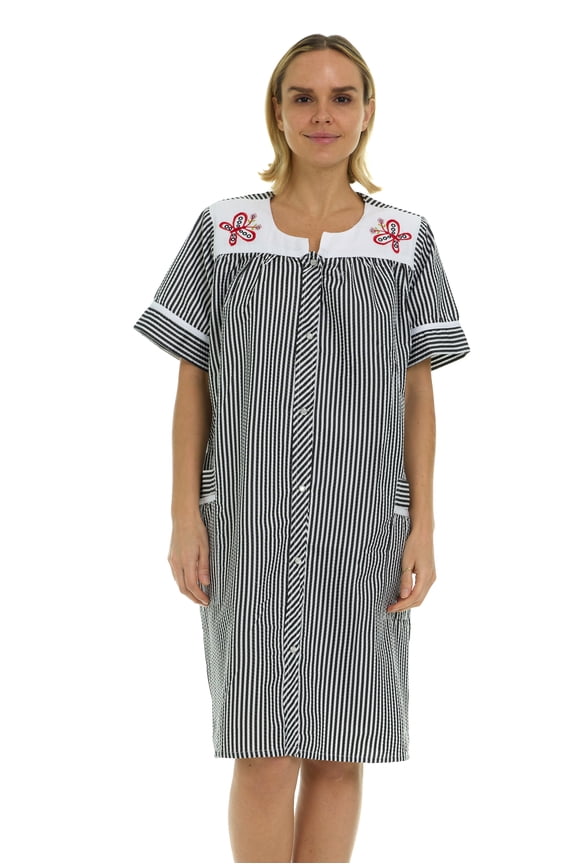 House Dresses for Women with Pockets - Lightweight Breathable Short Sleeve Muumuu & Nightgowns - Snap Front Housecoat and Dusters for Women