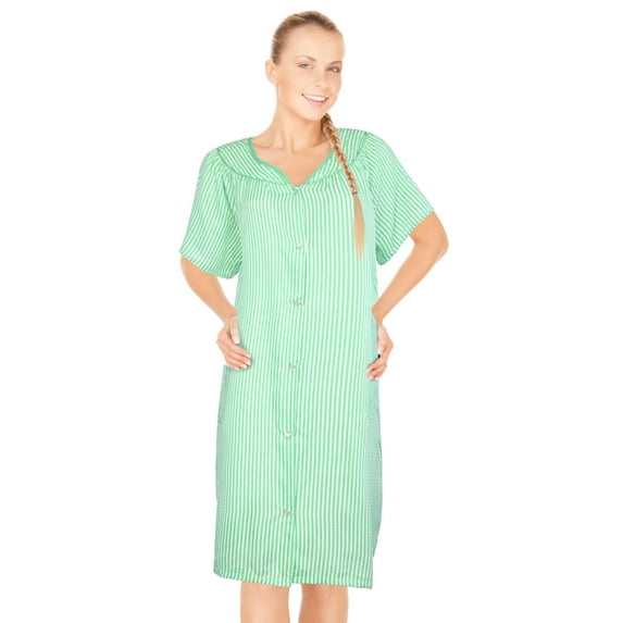 JEFFRICO House Dresses for Women with Pockets - Lightweight Breathable Short Sleeve Muumuu & Nightgowns - Snap Front Housecoat and Dusters for Women