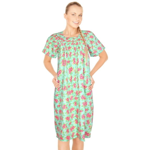 JEFFRICO House Dresses for Women with Pockets - Lightweight Breathable Short Sleeve Muumuu & Nightgowns - Snap Front Housecoat and Dusters for Women