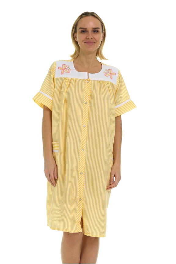 House Dresses for Women with Pockets - Lightweight Breathable Short Sleeve Muumuu & Nightgowns - Snap Front Housecoat and Dusters for Women