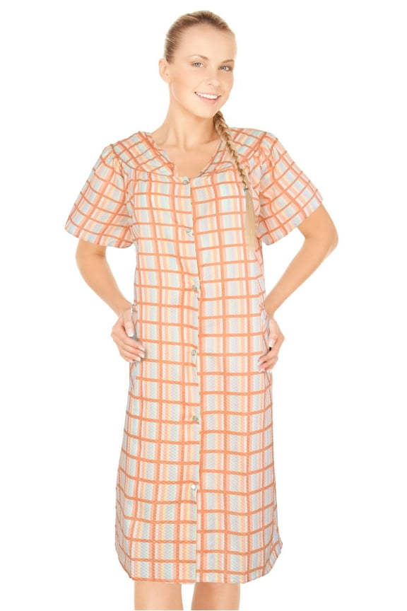 House Dresses for Women with Pockets - Lightweight Breathable Short Sleeve Muumuu & Nightgowns - Snap Front Housecoat and Dusters for Women