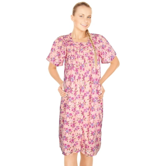 JEFFRICO House Dresses for Women with Pockets - Lightweight Breathable Short Sleeve Muumuu & Nightgowns - Snap Front Housecoat and Dusters for Women
